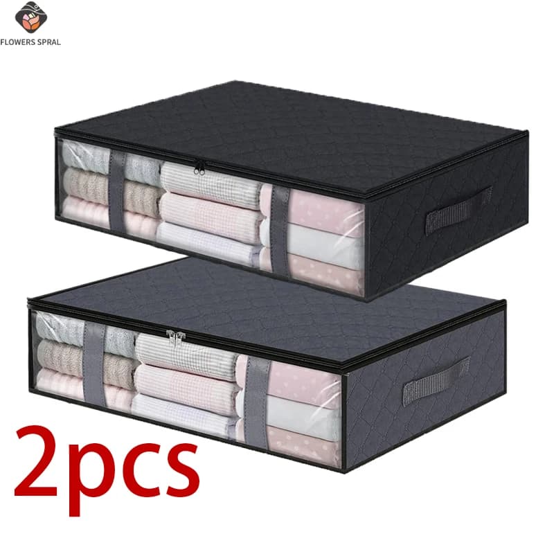 Two Foldable Non-Woven Fabric Clothing Storage Bags Under The Bed, Used For Storing Bed Sheets, Seasonal Clothes, And Blankets