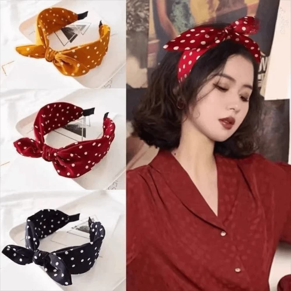 Bow Knot Women's Wide Headband Rabbit Ear Cross Retro Polka Dot Hairband Hair Clip Korean Style Hair Hoop Headwear