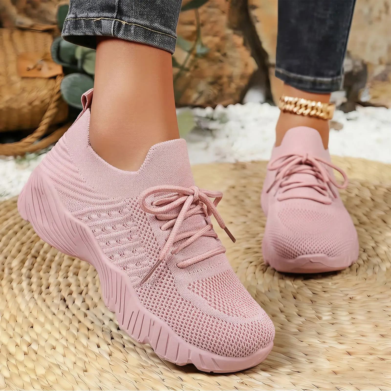 Scarpe da donna taglie forti, scarpe casual leggere, scarpe sportive traspiranti con tessuto a costine