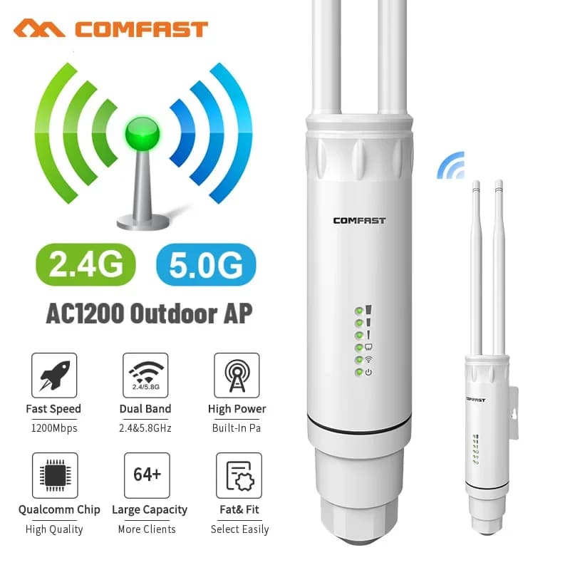 Comfast AC1200 Access Point Esterno 2G&5G Router Wireless AP Ripetitore con 2 Antenne da 5dBi Amplificatore di Segnale WiFi a Lungo Raggio