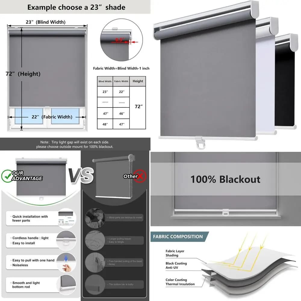 Dark Roller Blinds Without Cables, UV Protection, 35x72, Grey