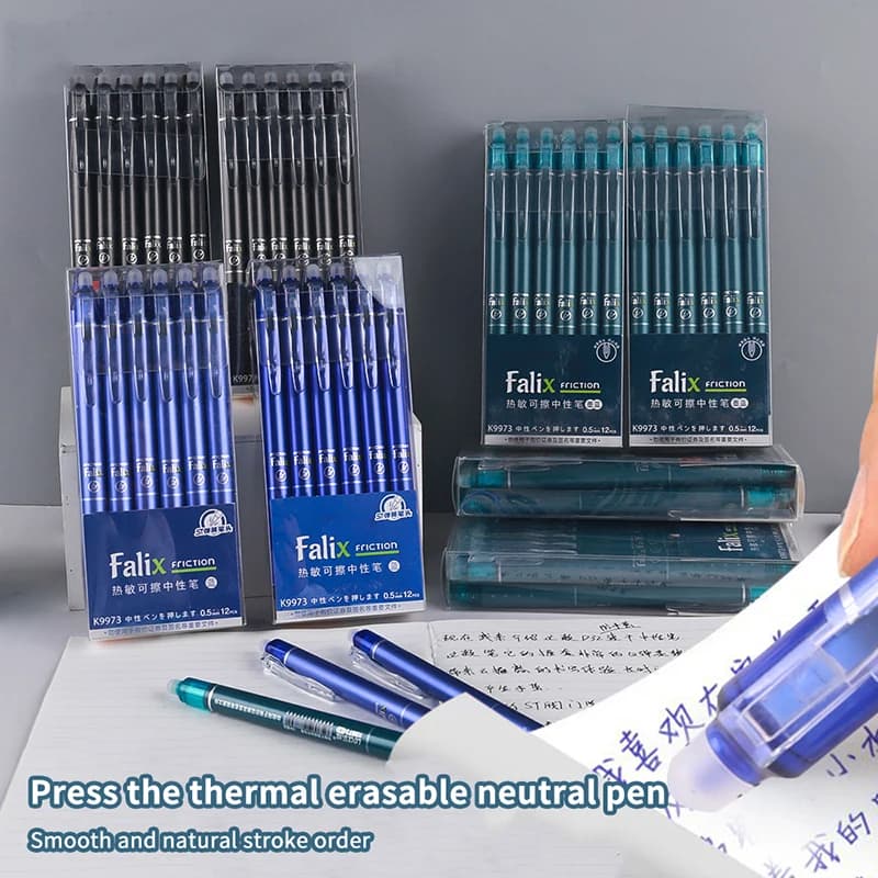 Set di 12 Penne Gel Cancellabili da 0,5 mm, Tipo a Pressione, per Scuola e Ufficio, Forniture di Cancelleria, Scrittura Fluida