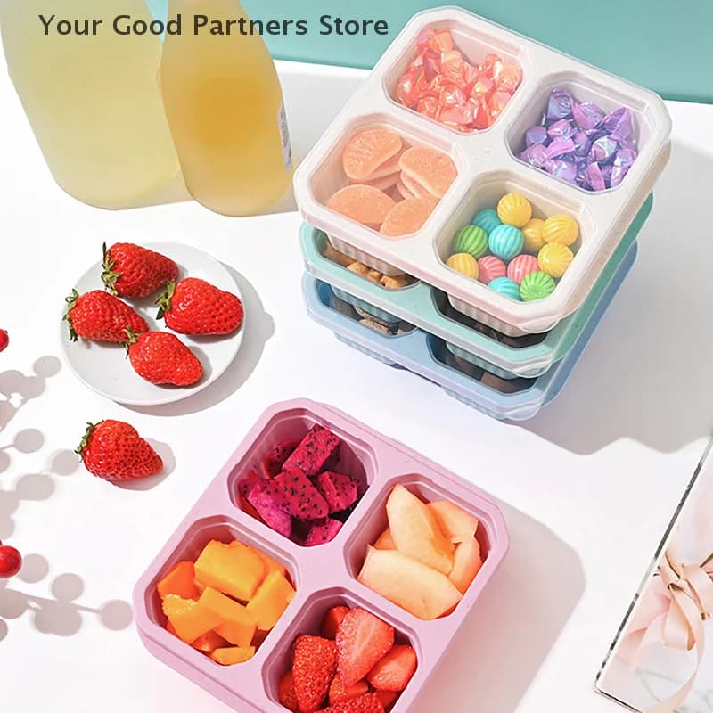 Contenitori per snack Scatole per snack a 4 scomparti per adulti Bambini Contenitori per pranzo riutilizzabili per la conservazione degli alimenti in paglia di grano