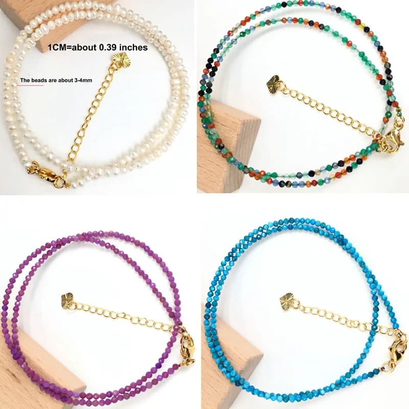 Faceted Gemstones 2-3mm Beads Necklace Bracelet Quartz Crystal Agate Natural Pearl Aquamarine Men Female Jewelry Party Gift