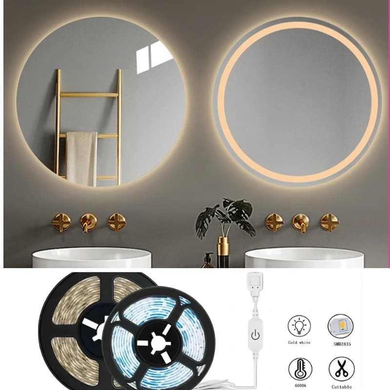 Striscia LED USB 5V 2835 con Sensore Touch Dimmerabile per Specchio da Bagno, Scale, Illuminazione Decorativa Fai-da-Te
