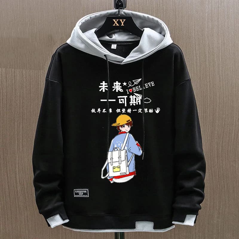 Loose Large Size Hoodie for Boys Trendy Printed Text Creative Winter New Style Casual Youth Fashionable All-Match Sweatshirt