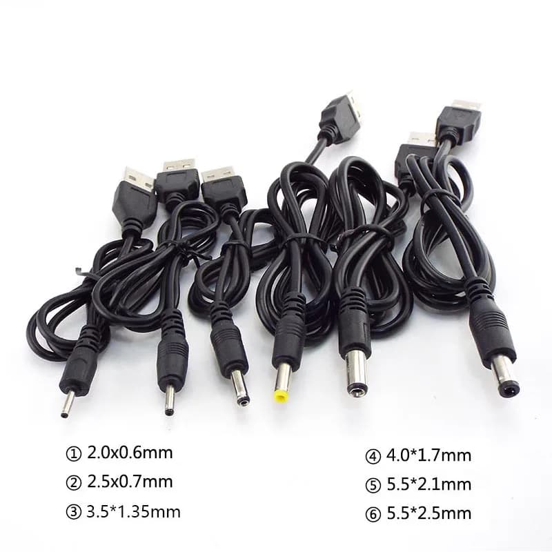 USB A Male A DC 2.0 0.6 2.5 3.5 1.35 4.0 1.7 5.5 2.1 5.5 2.5mm Plug Power Cable Martinets Extension Connector Charger