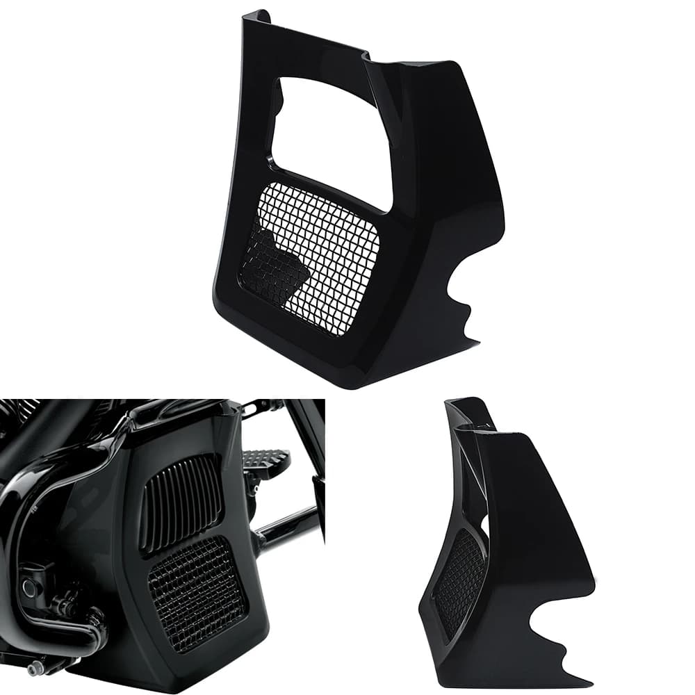 Moto Carenatura Spoiler Anteriori Copertura Del Mento Del Radiatore Per Harley Road King Electra Street Glide FLHR FLTRX 17-2025 Nero Lucido