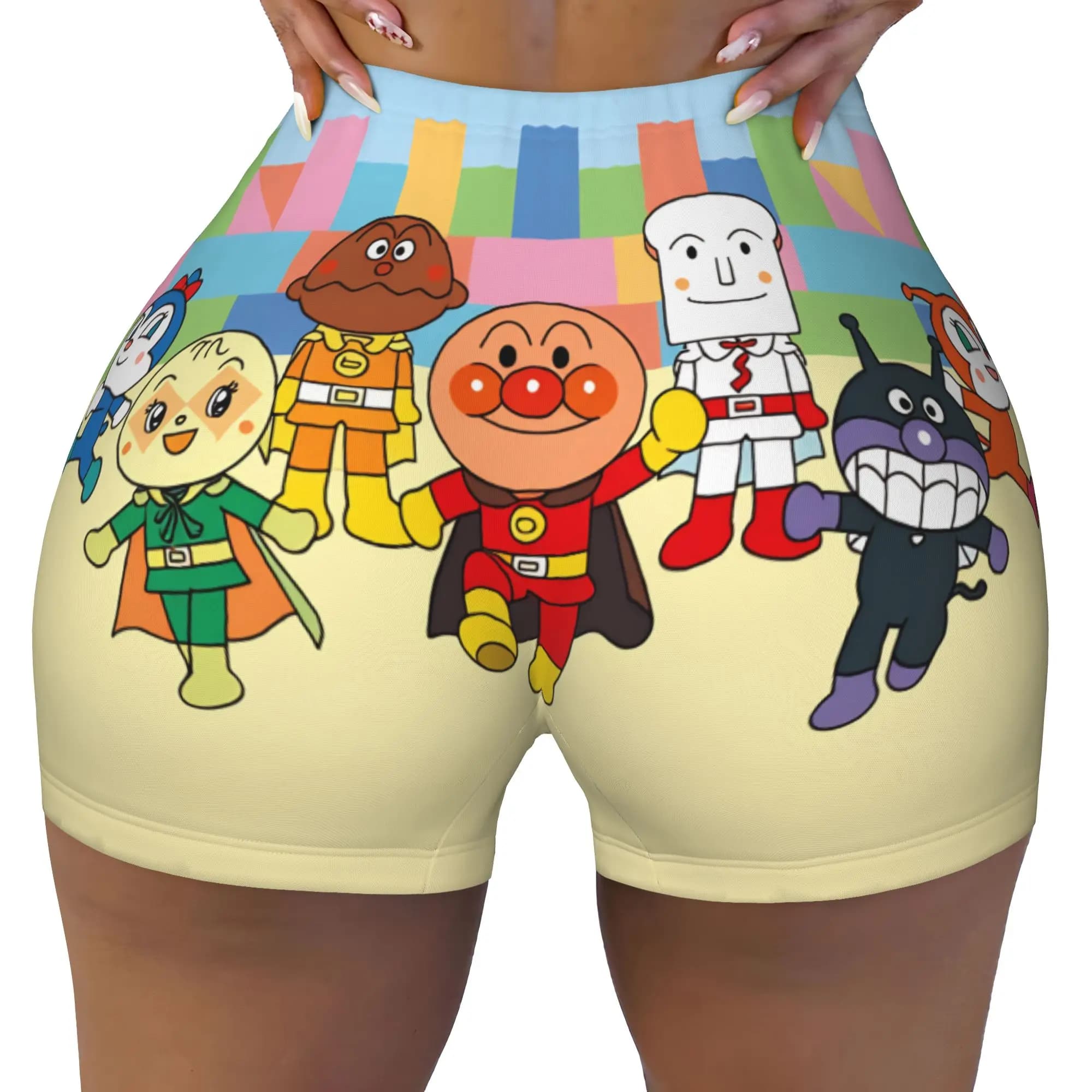 Women's Dokinchan Anpanman Currypanman Workout Yoga Shorts Baikinman Athletic Gym Volleyball Biker Shorts