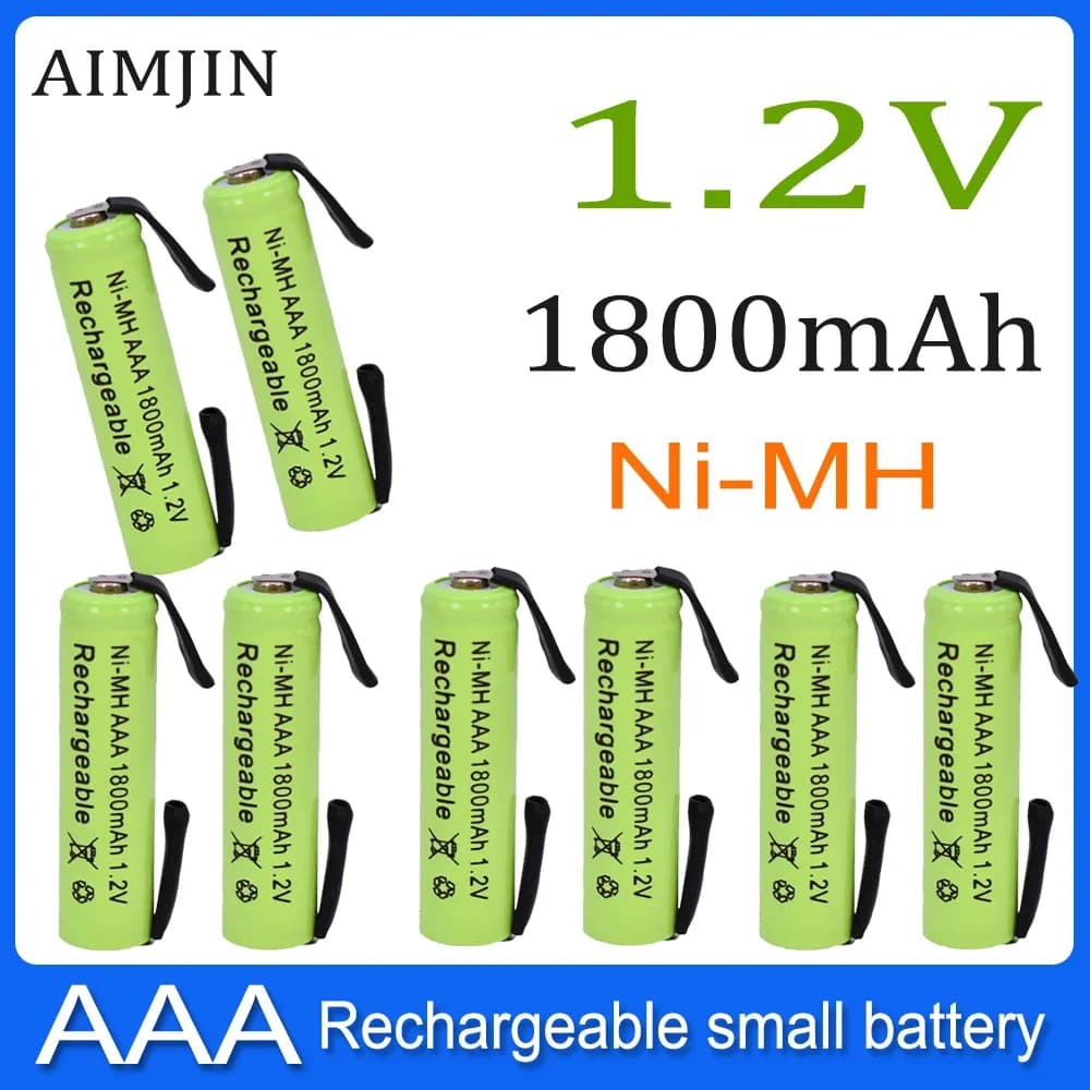 Batteria ricaricabile AAA 1800mAh 1.2V Ni-MH con linguette a saldare, per rasoio elettrico, rasoio, spazzolino da denti