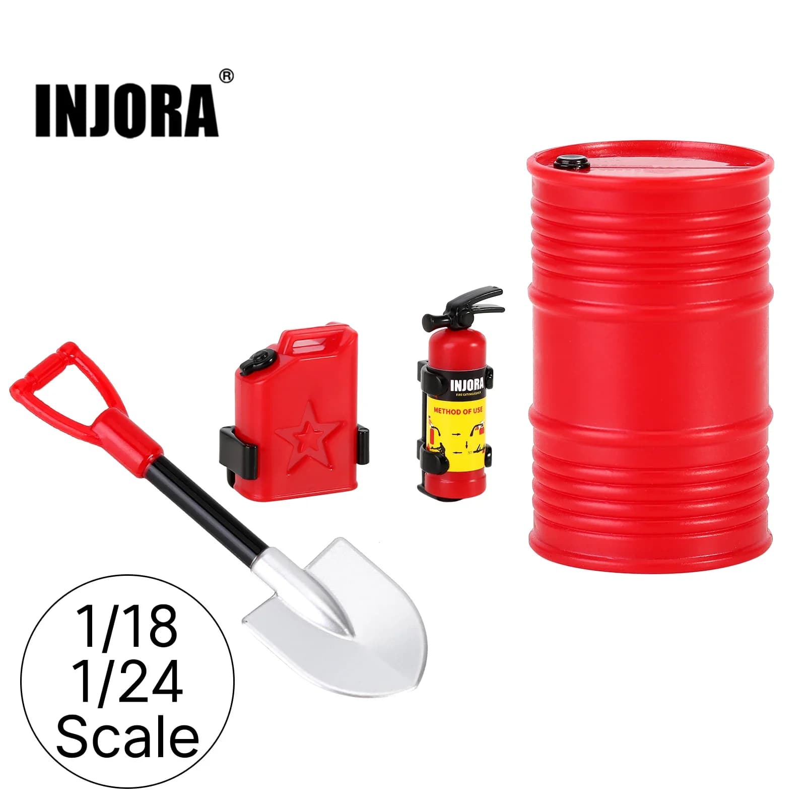 INJORA Decorazione Modellata Serbatoio Carburante Pala Tamburo Olio Per 1/18 1/24 RC Crawler Auto TRX4M SCX24 FCX24 Enduro24