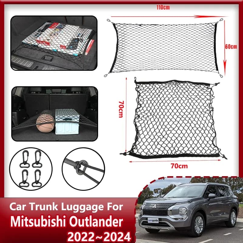 Reti del bagagliaio dell'auto per Mitsubishi Outlander PHEV accessori MK4 IV 2022 2023 2024 organizzatore del bagagliaio dell'auto rete elastica accessori Auto