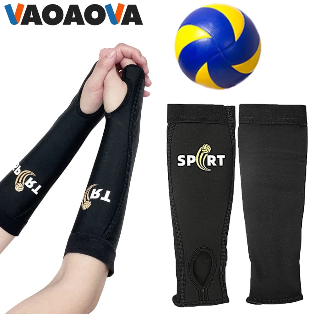 1 paio di protezioni per le braccia per sport da pallavolo con fori per il pollice, supporto per avambraccioli a compressione traspirante e protettivo dai raggi solari per i giovani