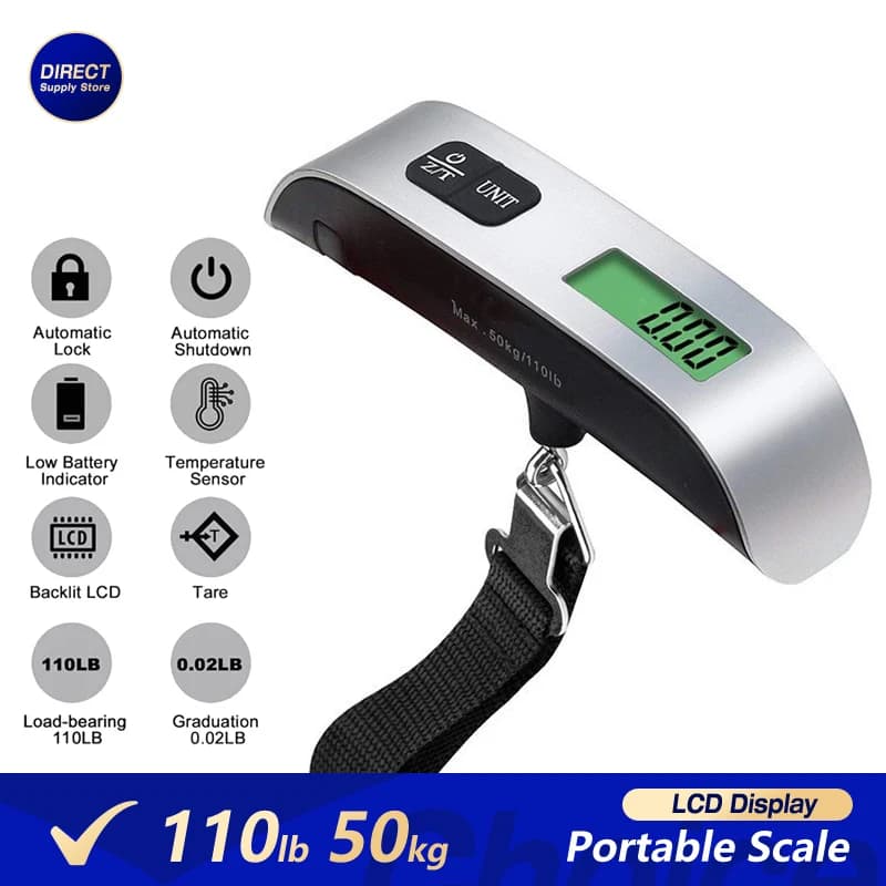 Portable Scale Digital LCD Display 110lb/50kg Electronic Luggage Hanging Suitcase Travel Weighs Baggage Bag Weight Balance Tool