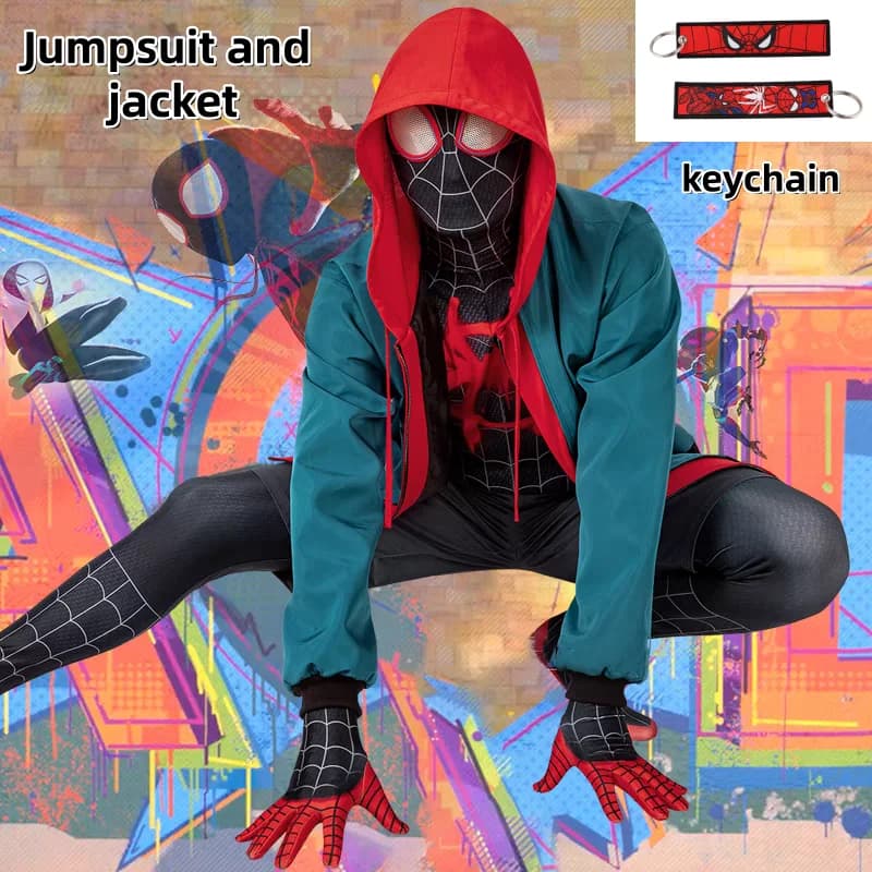 Halloween Supereroe Spiderman Cappotto Miles Morales Costume Cosplay Zentai Tute Spider Man Body Portachiavi Regalo per feste