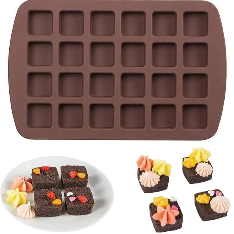 24 cavità Mini Brownie Stampo in silicone Vassoio per cubetti di ghiaccio Stampo quadrato per cioccolato in silicone Caramelle Tartufi Gelatina