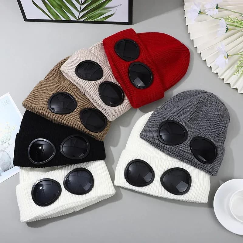Cappello invernale elastico Occhiali Cappello lavorato a maglia Cappelli maschera da sci Cappello invernale elastico Berretto invernale unisex antivento Cappello caldo morbido elastico