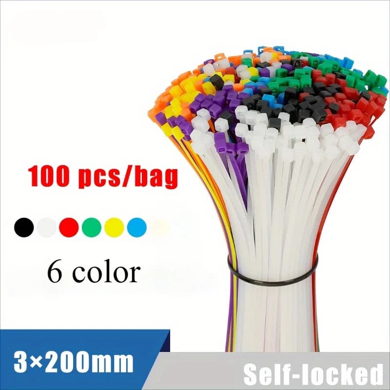 2.5×200mm Dimensioni 100 Pz/borsa Multicolor Slef-Locking Fascetta In Nylon Rapidamente Bundle Plastice Loop Wire Wrap Zip fascette