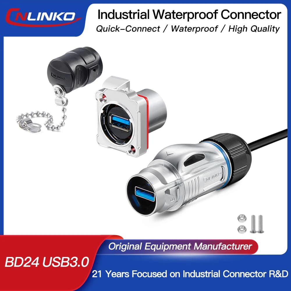 CNLINKO M24 Connettore USB 3.0 impermeabile Connettore USB in metallo per ricarica dati e trasmissione dati veloce per computer desktop con cavo da 1 m