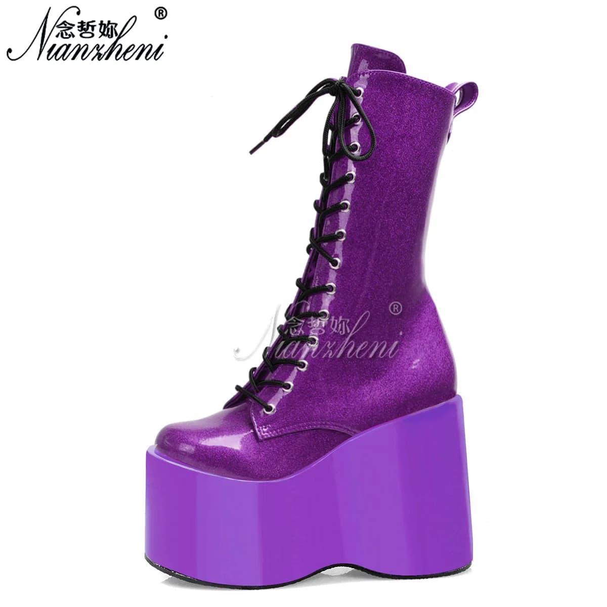 5inches High Heels wedges 12cm Purple Glitter stage sexy gothic punk tacosto dance custom ankle boots gladiator crossdresser