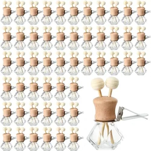 60pcs 8ml Faceted Glass Car Vent Diffuser With Wooden Cap And Reed Sticks For Aromatherapy And Interior Decor