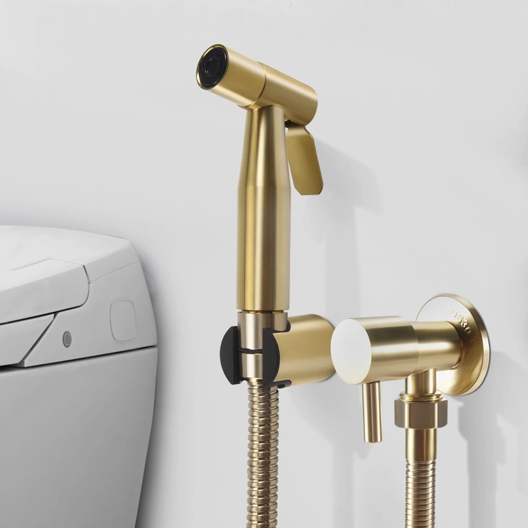 ABHI-Bathroom Toilet Bidet Tap Kit Brushed Gold Wall Mounted Bidet Sprayer Shower With Shut-Off Valve