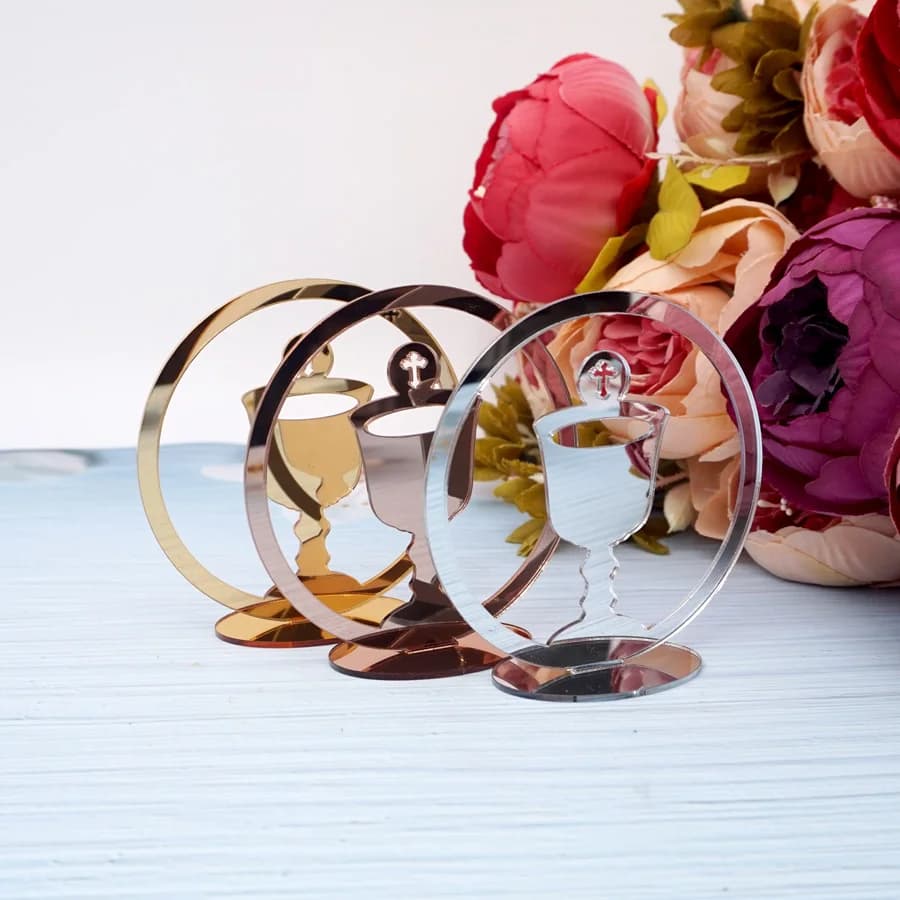 10 cm di altezza 2 mm di spessore specchio acrilico decorazioni da tavola battesimo del Santo Graal regalo battesimo preghiera festa decorazione baby shower