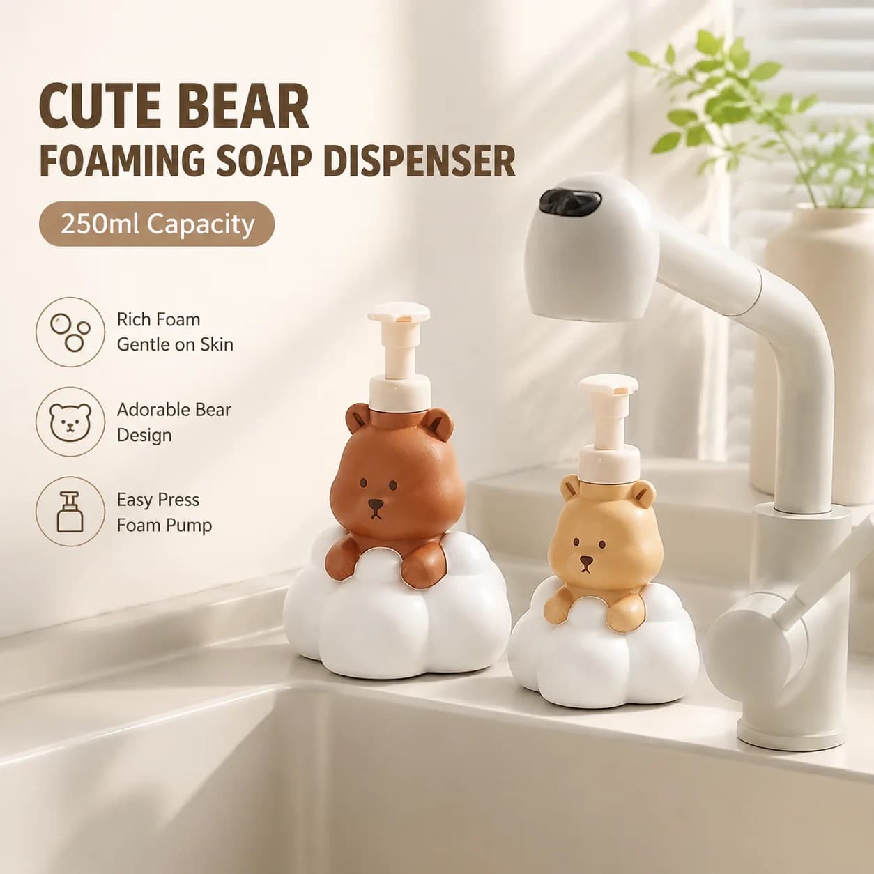 Cartoon Bear Foaming Soap Dispenser 250ml Portable Shampoo Pump Bottle Bathroom Hand Sanitizer Press Spray Bottle