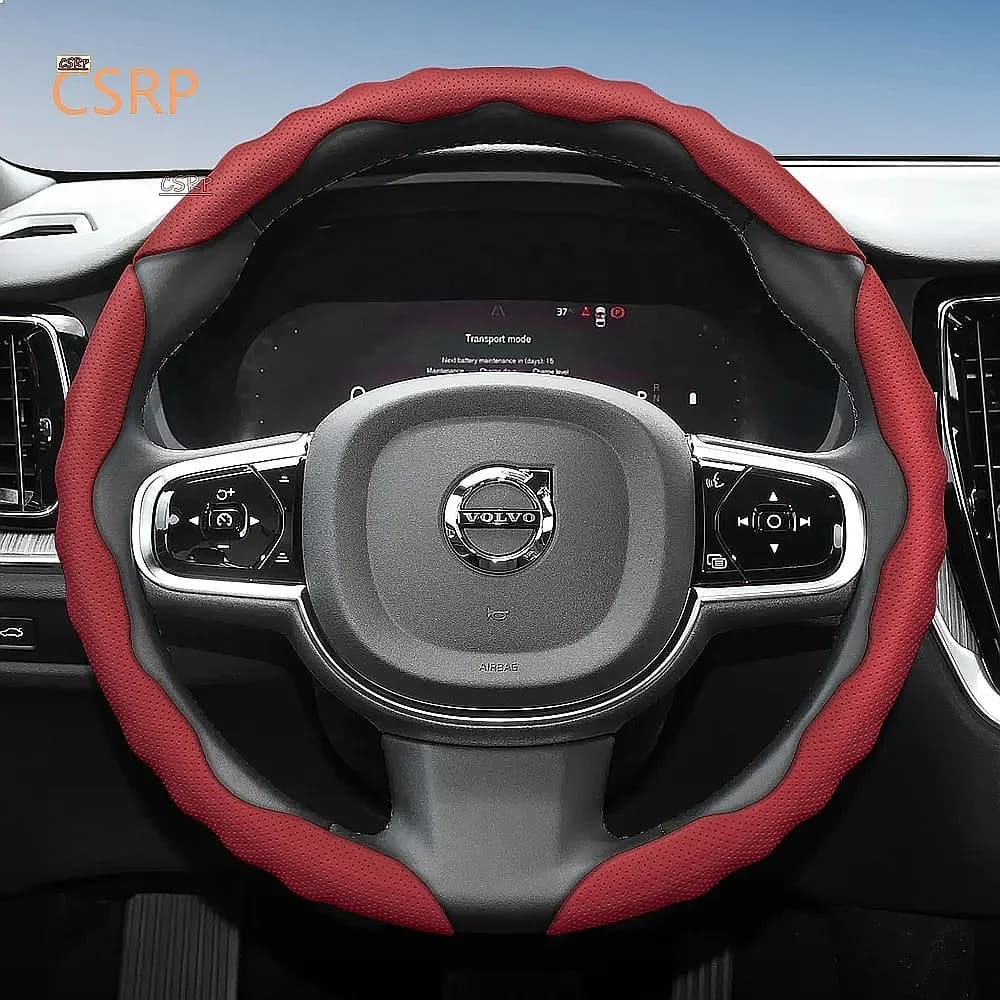 Steering Wheel Cover for Volvo Wave Design Breathable Leather Non-Slip Sweat-Absorb