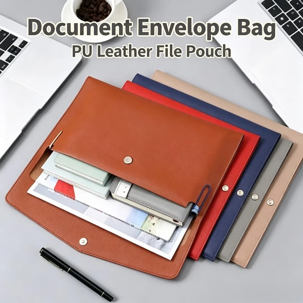 Fashion Leather File Bag Document Organizer A4 A5 A6 Storage Pouch Business Contract Bill Folder Office Supplies Accessories
