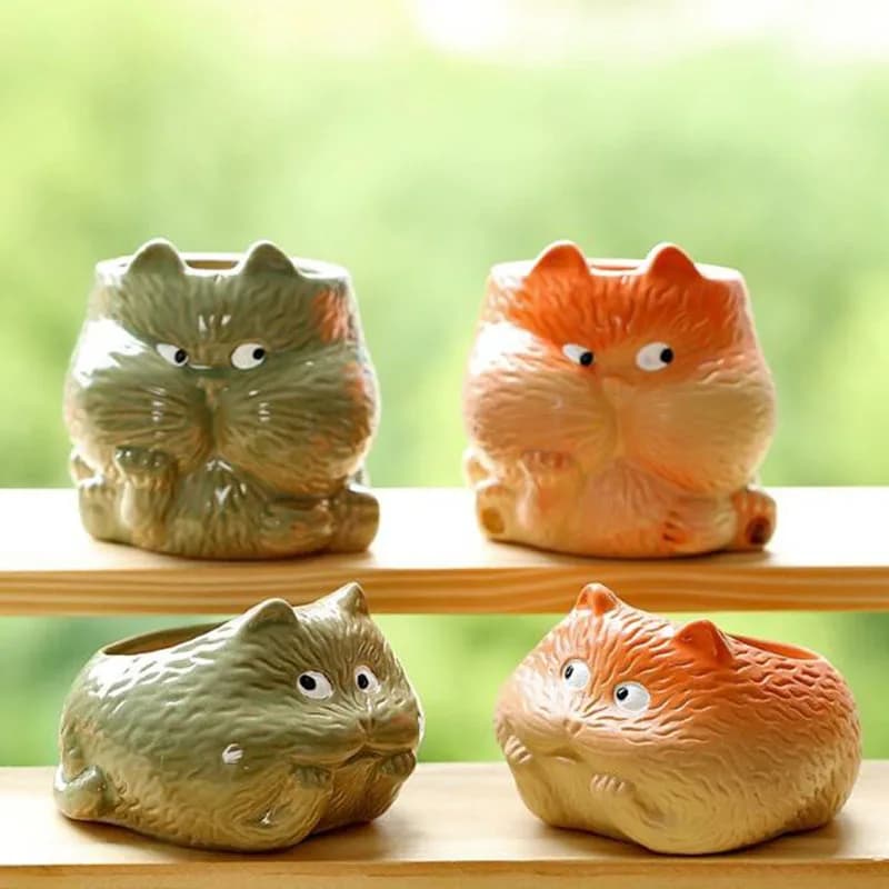 Cartoon Cute Cat Succulent Plant Pot Flower Pot Ceramic Crafts Desktop Bonsai Vase Gardening Planter Home Decor