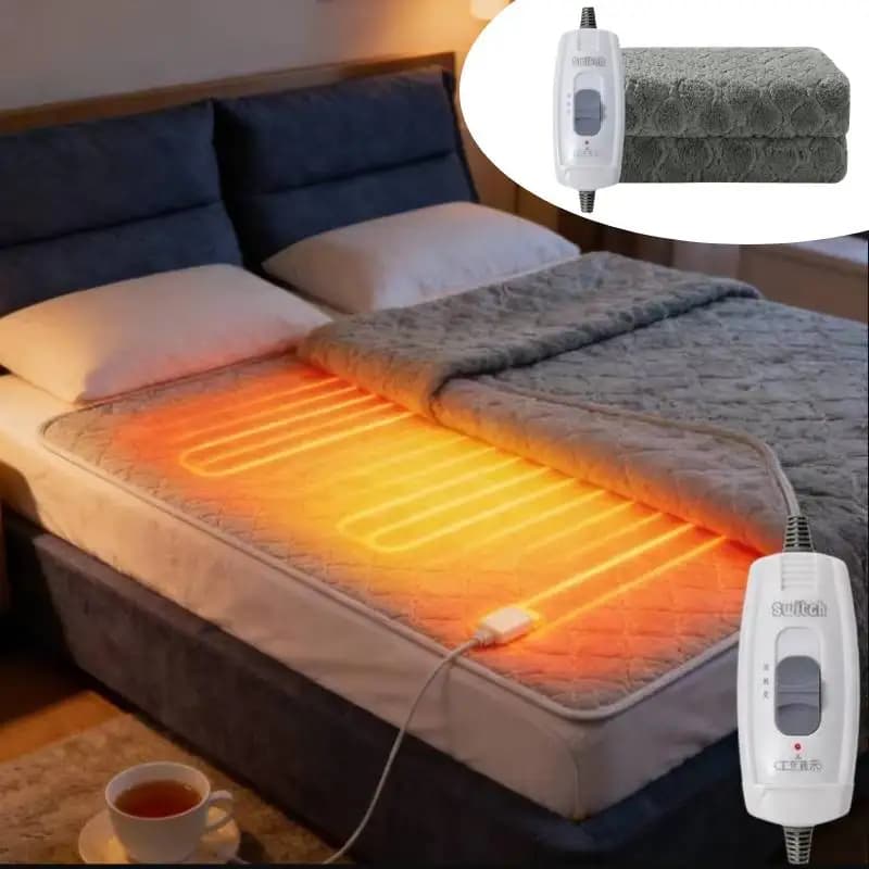 Coperta Riscaldante, Morbida in Flanella e Sherpa, Coperta Elettrica, Riscaldamento Rapido, Lavabile in Lavatrice, 1,5x0,7m