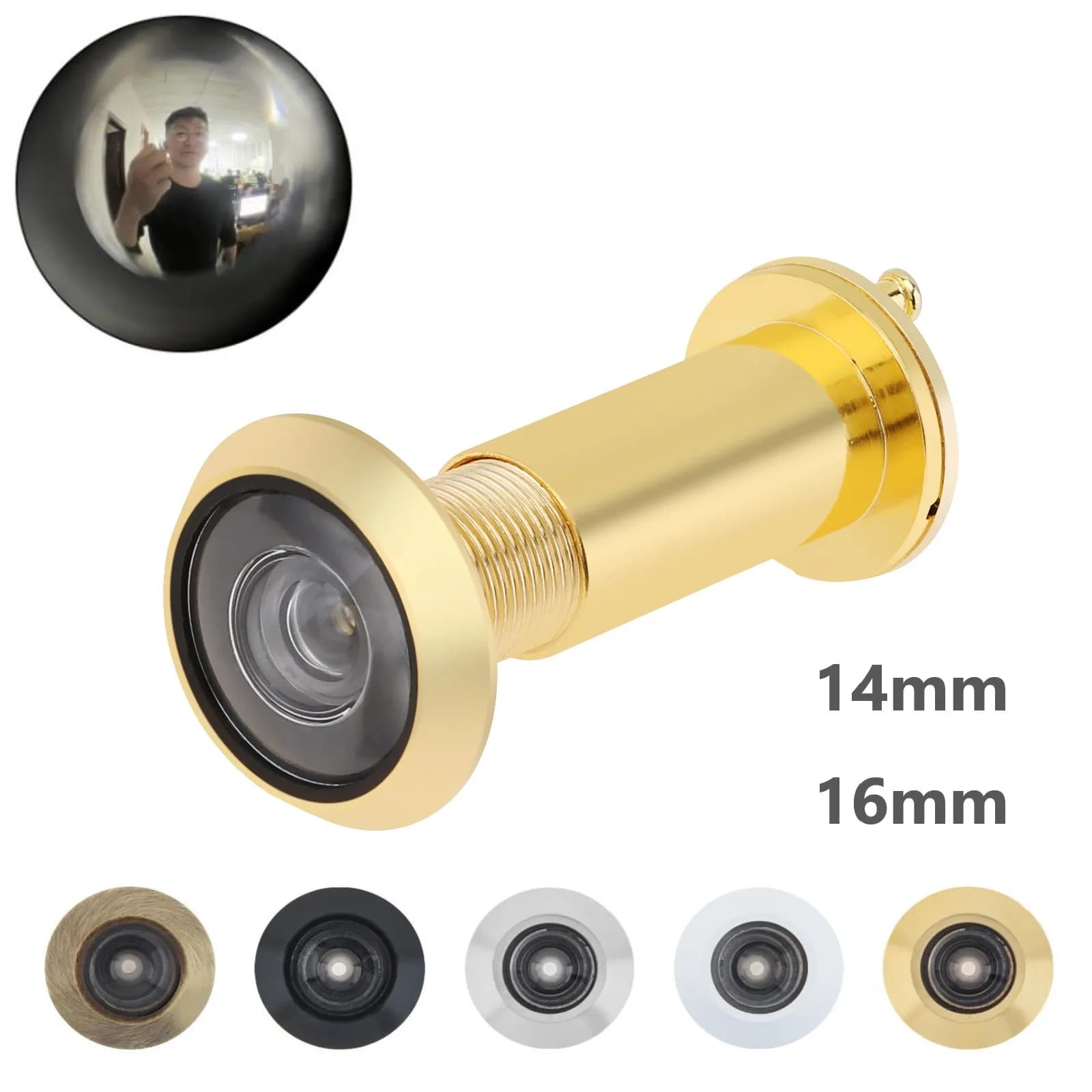 Spioncino per Porta 14MM 16MM 200 Gradi, Lente HD Grandangolare con Copertura Privacy, Visore di Sicurezza Regolabile per Porte da 35-60mm