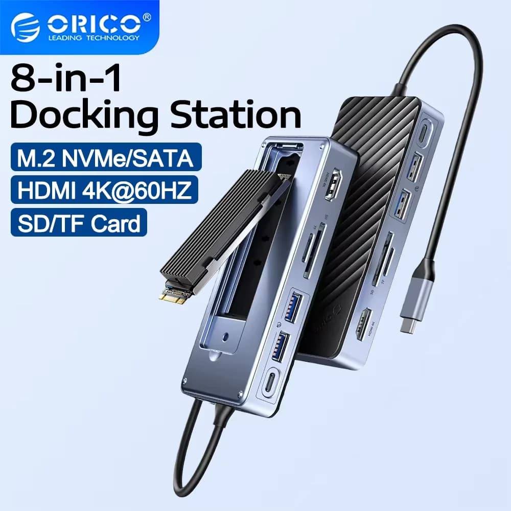 ORICO M.2 NVMe SATA SSD Custodia 8 in 1 Docking Station USB C Splitter PD100W HDMI 4K60HZ 10Gbps M2 NVME NGFF Custodia esterna