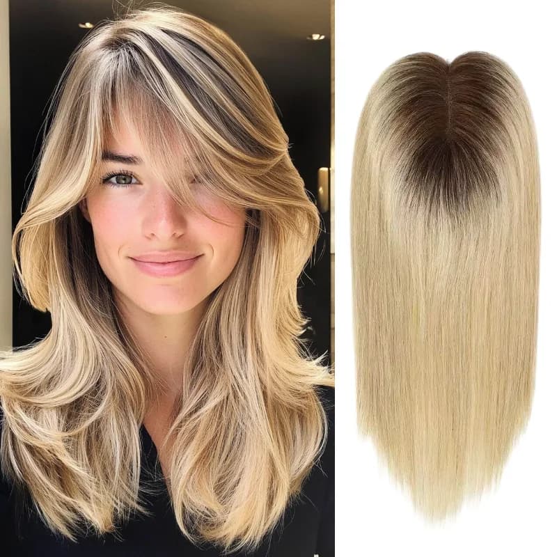 Parrucca Topper in Capelli Umani Disponibile in 6 Colori, Frontale in Pizzo 4x4.5, 12 Pollici, Annodata a Mano, 4 Clip, Spedizione in 48 Ore # 1B # 2 # 4 # 613 # 10/6 # 613/BC Dura