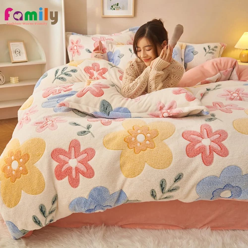 Copripiumino invernale spesso caldo con fiocchi di neve Flanella calda Copripiumino Queen King Size Coperta in tessuto delicata sulla pelle (senza federa)