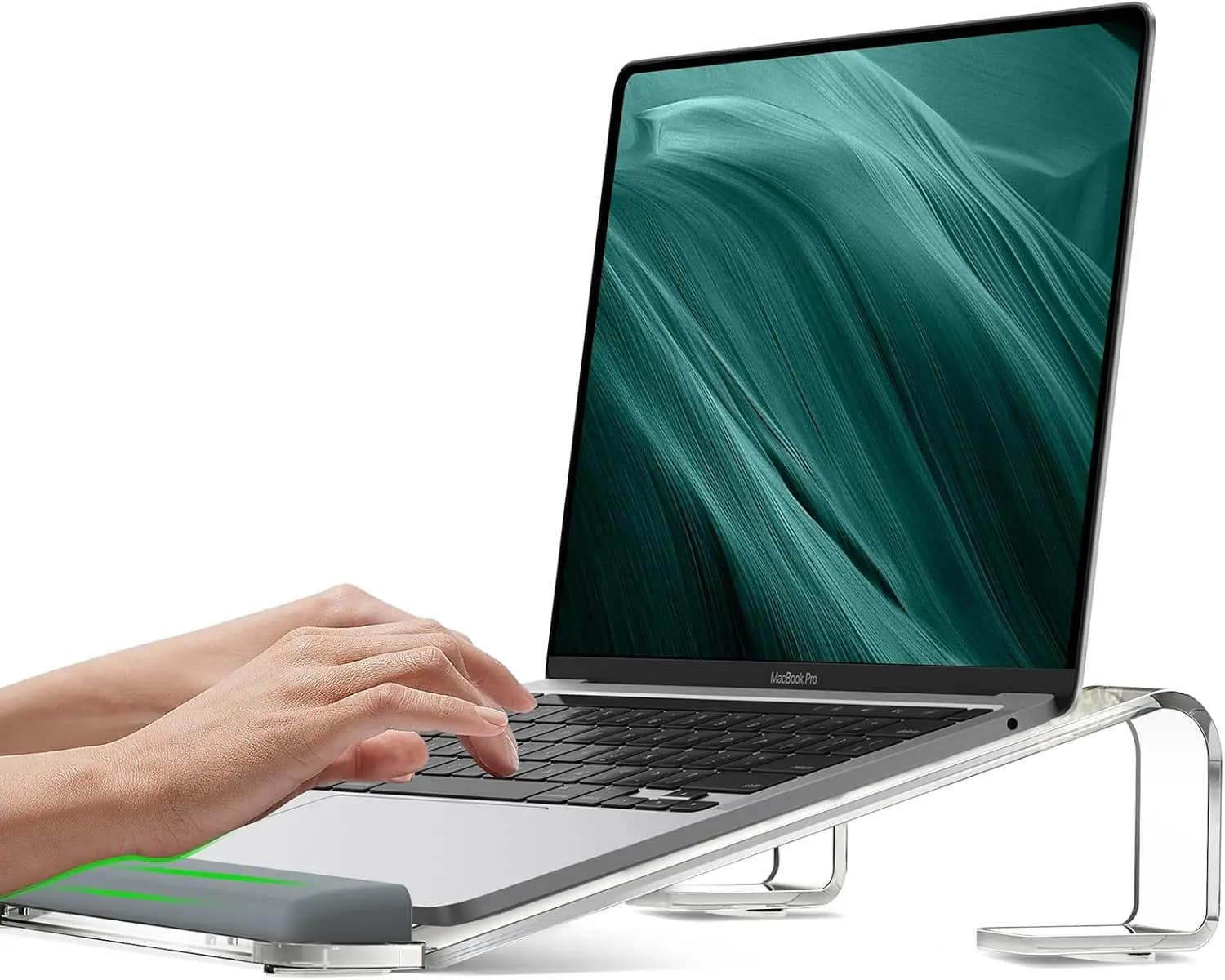 Supporto per Laptop in Acrilico Trasparente con Poggiapolsi, Supporto Ergonomico Staccabile per Laptop da 10-17'' Come MacBook, HP, Dell