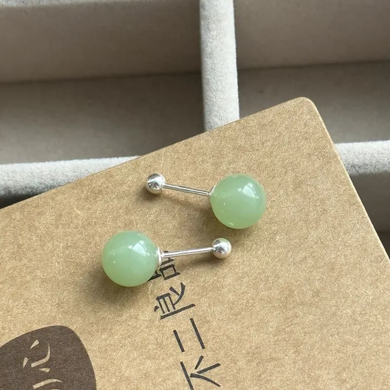 Orecchini a perno in argento sterling 925 con giada a sfera per donna, eleganti gioielli di lusso per matrimonio, accessori all'ingrosso, bigiotteria 925