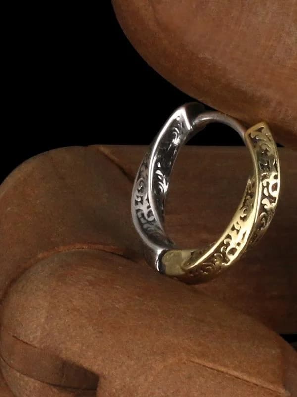 YUKI 925 Sterling Silver Earrings Men's Women's Vintage Fashion Mobius Ring Ear Jewelry Tangerine Flower Pattern Geometric De...