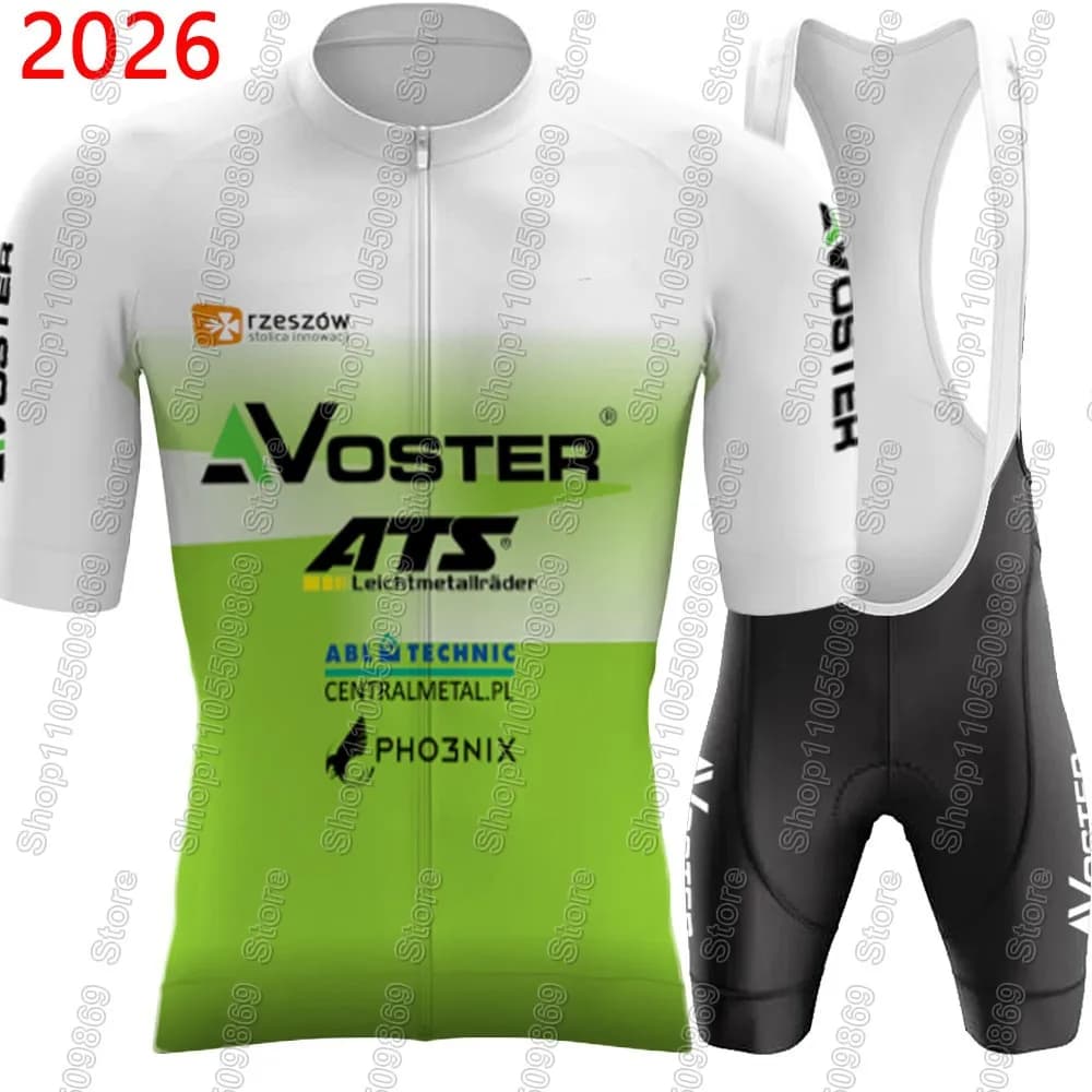 Completo da Ciclismo Voster-ATS 2026: Maglia e Salopette da Uomo per Bici da Strada, Kit Abbigliamento Squadra Polonia, Pantaloncini con Bretelle MTB