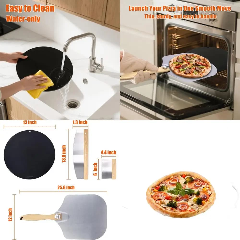 13 Oven and Grill Pizza Steel - Set of ceramic oven stones with tools for a perfect crunchy crust