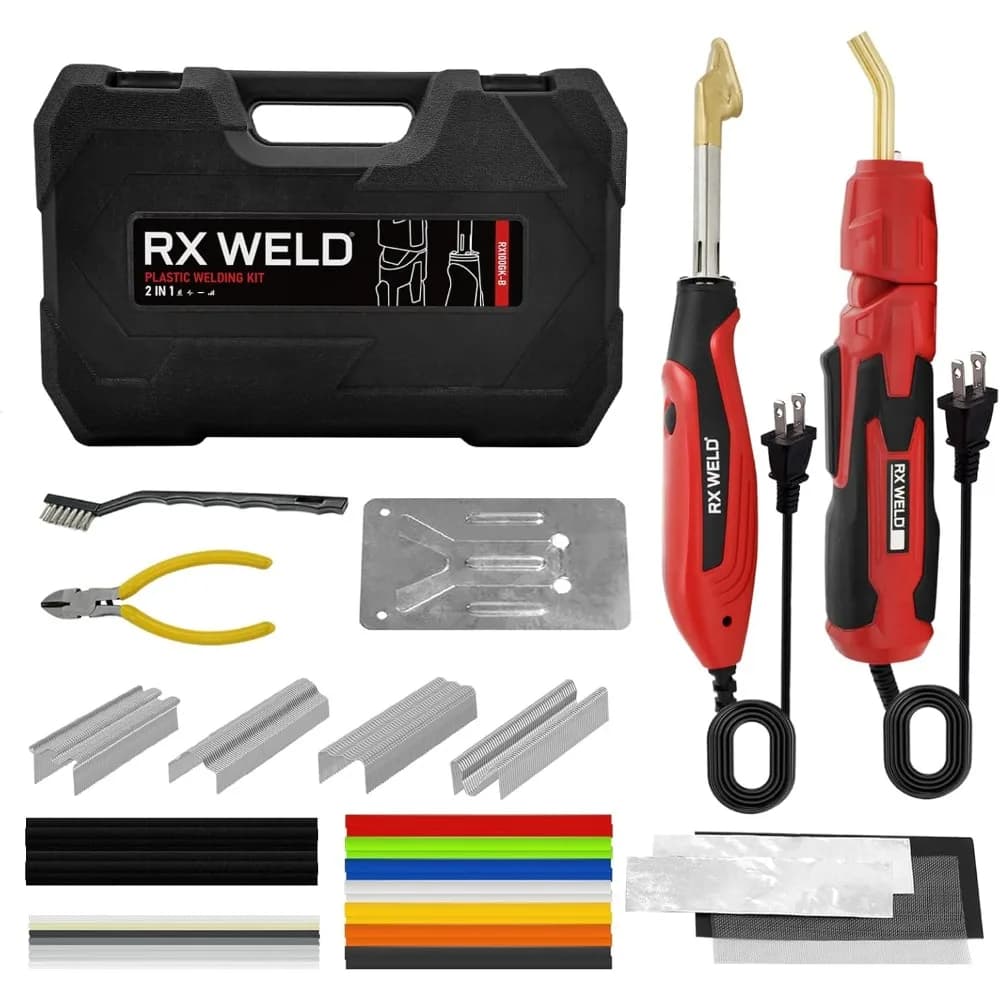 Kit di Saldatura Plastica 2 in 1 con 400 Graffette e Bacchette, Graffettatrice Professionale a Caldo per Paraurti Auto, Kayak, ABS, PP, PE, Giocattoli, Fai da Te