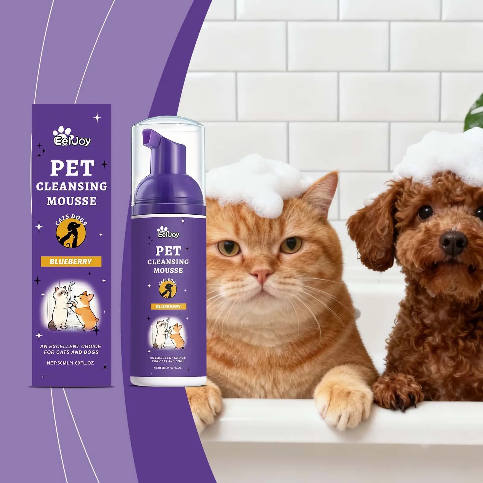 Mousse Detergente per Animali Domestici, Effetto Lisciante Duraturo, Buona Fragranza, Facile Toelettatura Quotidiana, Delicata per Cani e Gatti