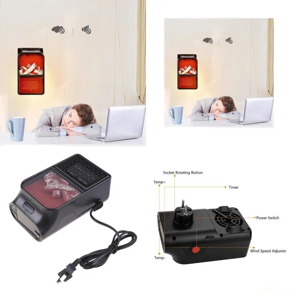 D0AB Mini stufa elettrica portatile con elemento riscaldante in ceramica PTC per interni, casa, ufficio, uso personale, 900 W,