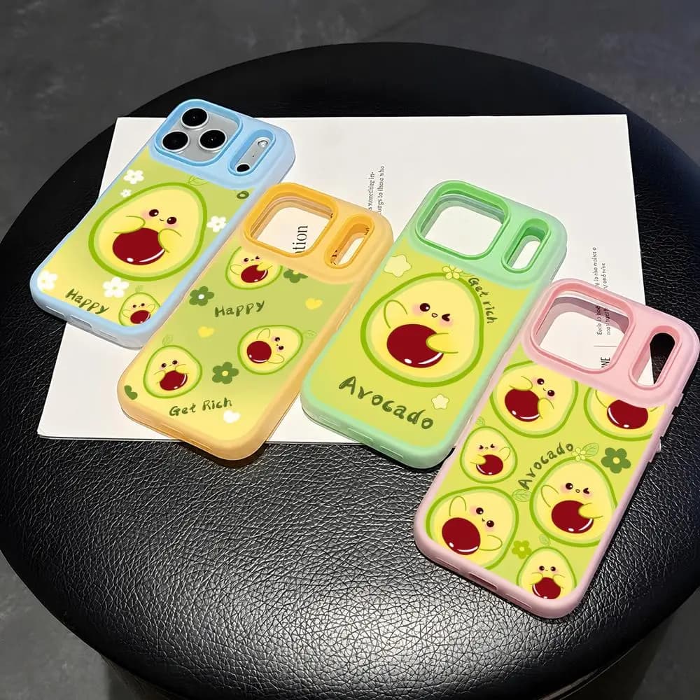 Cute Catoon Avocado Yoga Funny Phone Case 2-in-1 Detachable Clear with Card Holder for iPhone 12-17 Soft Multi-Color