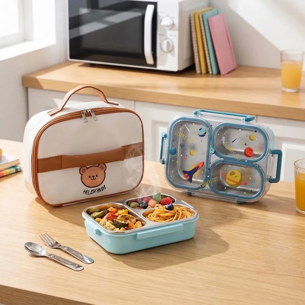 900ML 304 Stainless Steel Lunch Box With Compartment Divided Bento Box For Kids Students Portable Sealed Food Container Heatable