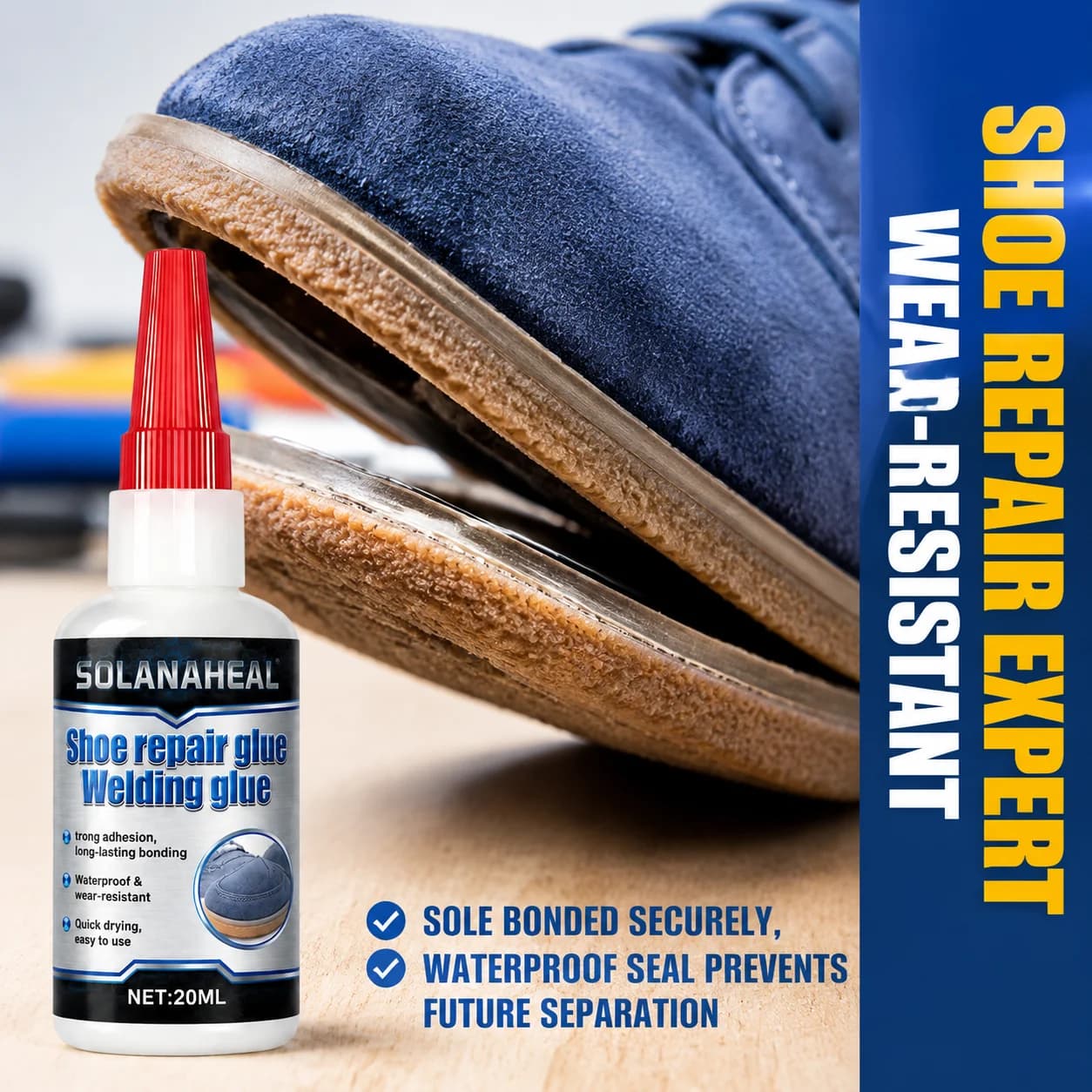 Colla per Riparazione Scarpe, Adesivo Impermeabile e Resistente all'Usura per Sneakers e Calzature