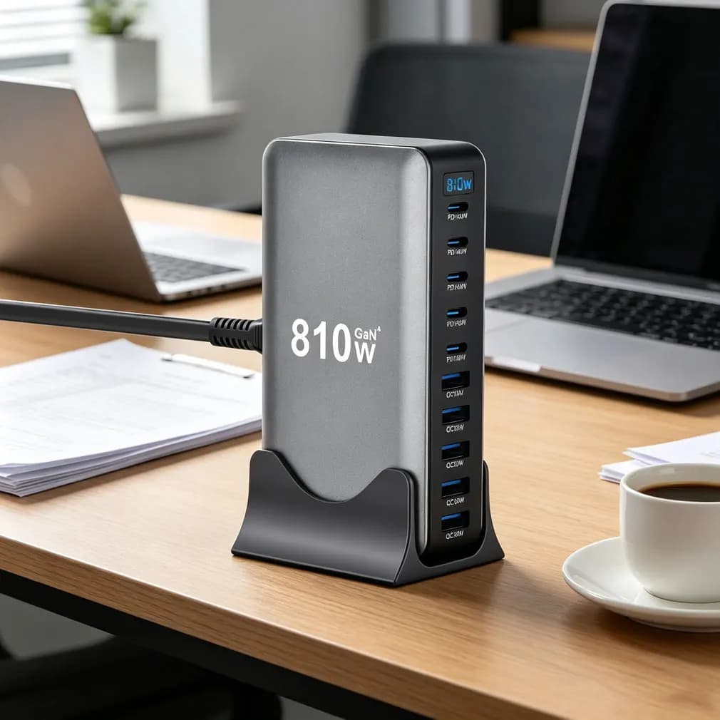 Hot 810W GaN Fast Charging Desktop 10-port 5C5A USB Type C PD3.1 Charger Fast Charging for iPhone Mobile & Tablets Dropshipping