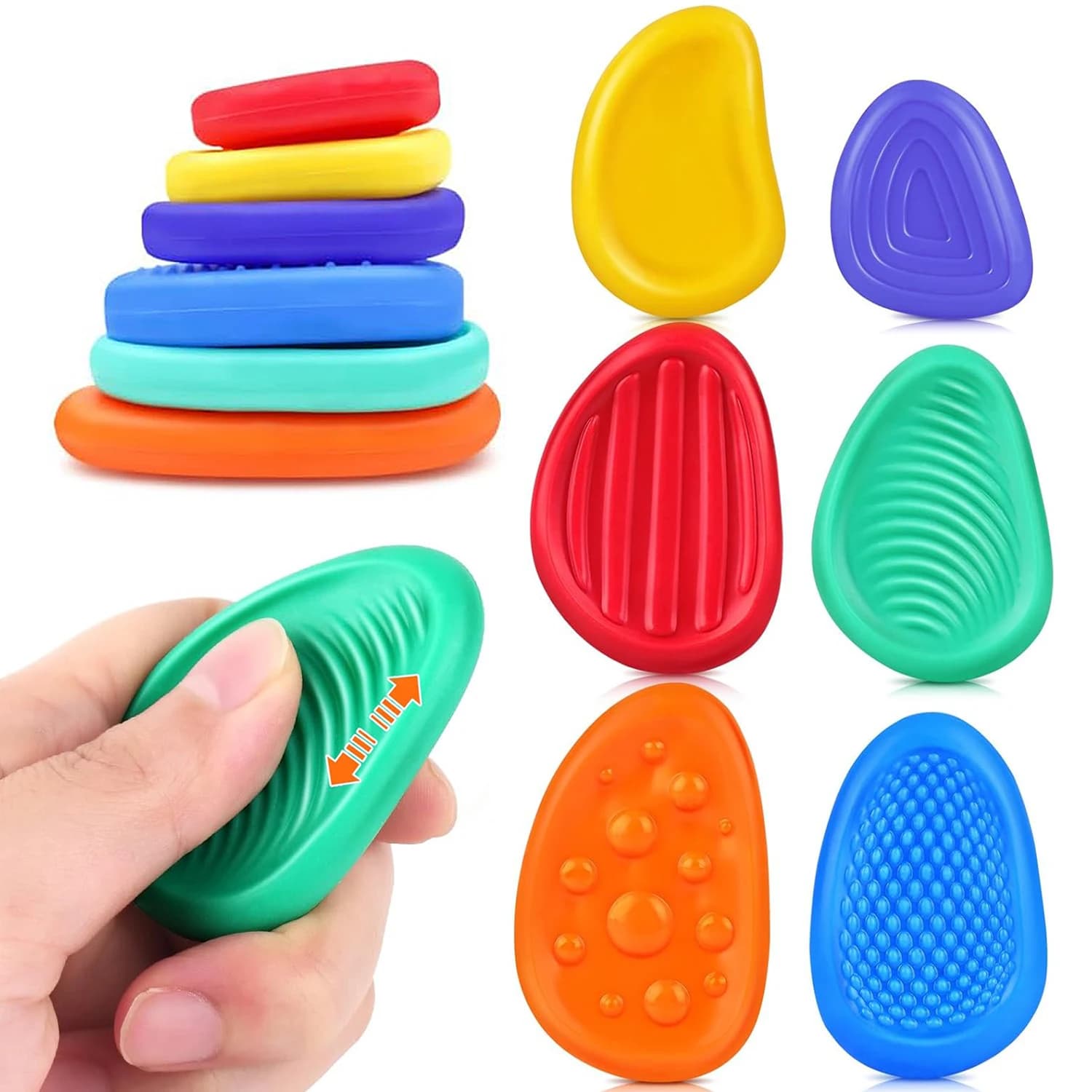 Fidget Toys Adults Sensory Silicone Stone 6 Pack Textured for Autism Kids Calming Down Fidget Stress Relief Toys Kids Gifts