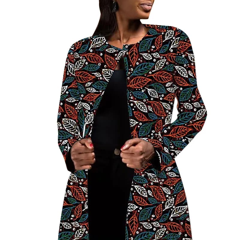 Elegant Colorful Print Women's Cardigan Jackets Collarless Design African Fashion Female Short Blazer Coat